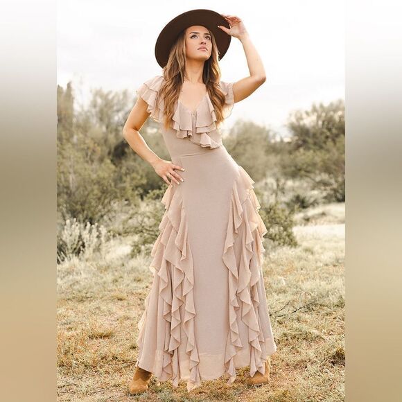Joyfolie • Sylvia flutter dress in light taupe - Picture 5 of 10